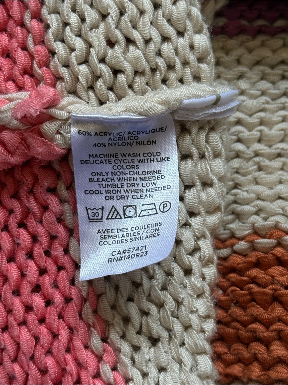 LOFT Neutral Crewneck Sweater with Mustard, Lavender & Pink Stripes - Picture 6 of 7